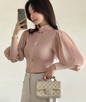 Ronia Frill Polar Pleated Puff Blouse Knit